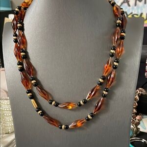 Elegant Amber and Black Beaded Necklace
